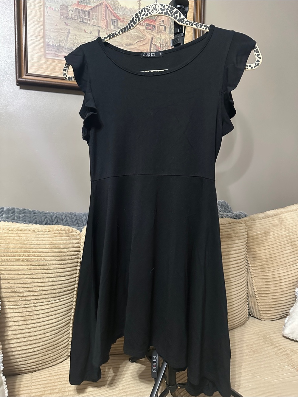Black Ruffle Sleeve A-Line Dress small